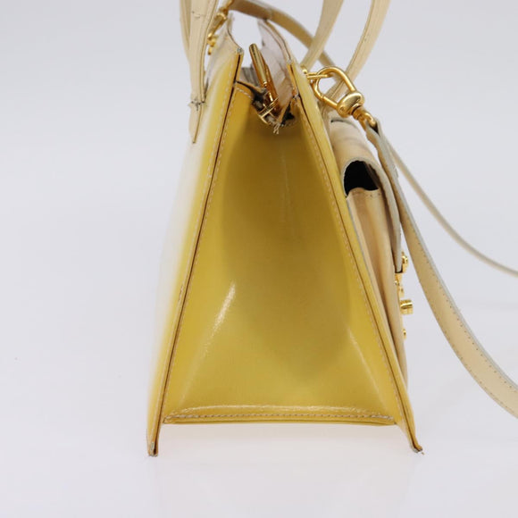 FENDI Hand Bag Patent leather 2way Yellow gold Auth 142671