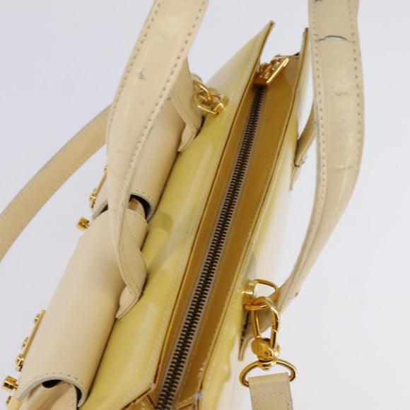 FENDI Hand Bag Patent leather 2way Yellow gold Auth 142671