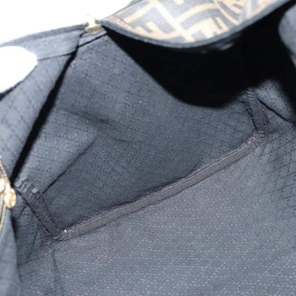 FENDI Zucca Canvas Boston Bag PVC Black Brown gold Auth 142675