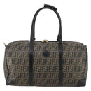 FENDI Zucca Canvas Boston Bag PVC Black Brown gold Auth 142675-13