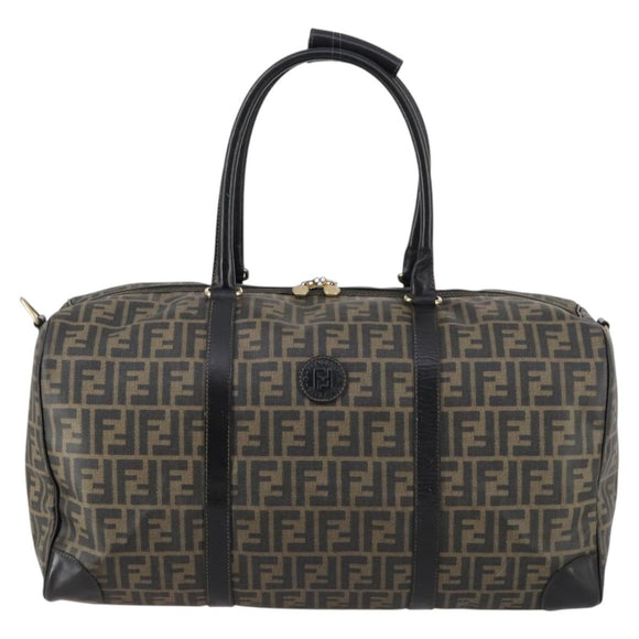 FENDI Zucca Canvas Boston Bag PVC Black Brown gold Auth 142675