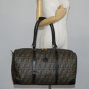 FENDI Zucca Canvas Boston Bag PVC Black Brown gold Auth 142675-21