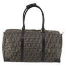 FENDI Zucca Canvas Boston Bag PVC Black Brown gold Auth 142675-2