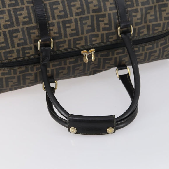 FENDI Zucca Canvas Boston Bag PVC Black Brown gold Auth 142675