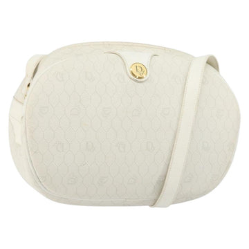 Christian Dior Honeycomb Canvas Shoulder Bag PVC White Gold Auth 142676