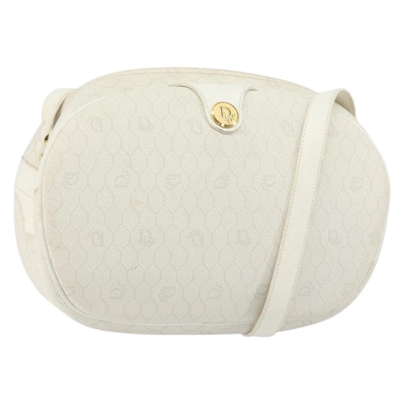 Christian Dior Honeycomb Canvas Shoulder Bag PVC White Gold Auth 142676