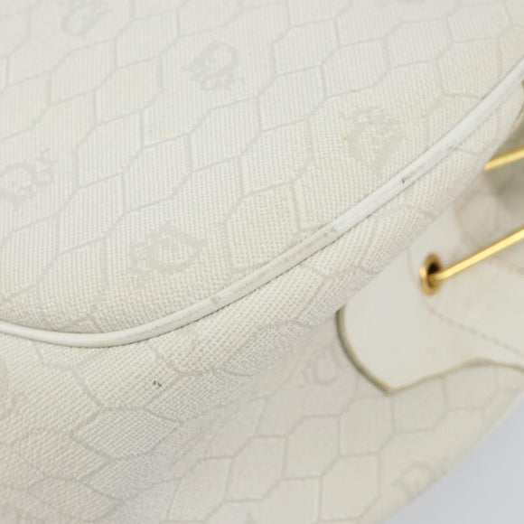 Christian Dior Honeycomb Canvas Shoulder Bag PVC White Gold Auth 142676