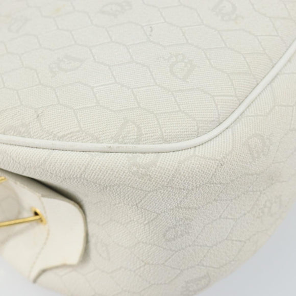 Christian Dior Honeycomb Canvas Shoulder Bag PVC White Gold Auth 142676
