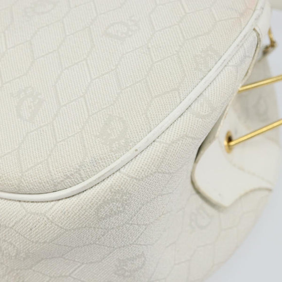 Christian Dior Honeycomb Canvas Shoulder Bag PVC White Gold Auth 142676