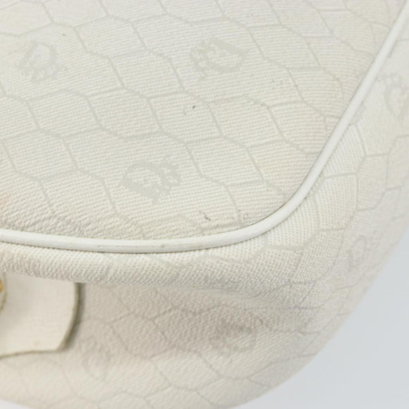 Christian Dior Honeycomb Canvas Shoulder Bag PVC White Gold Auth 142676