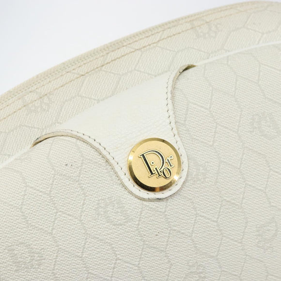 Christian Dior Honeycomb Canvas Shoulder Bag PVC White Gold Auth 142676