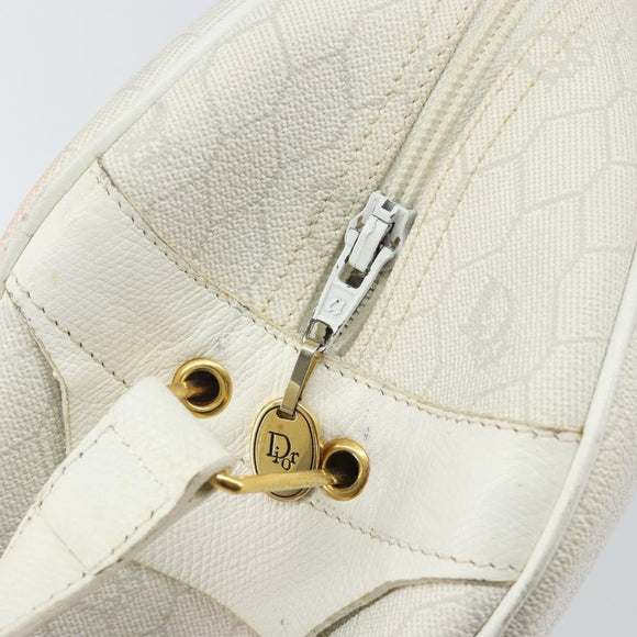 Christian Dior Honeycomb Canvas Shoulder Bag PVC White Gold Auth 142676