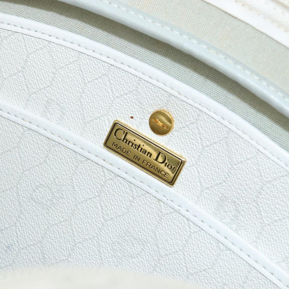 Christian Dior Honeycomb Canvas Shoulder Bag PVC White Gold Auth 142676