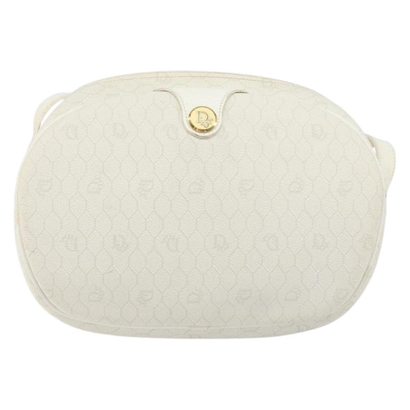 Christian Dior Honeycomb Canvas Shoulder Bag PVC White Gold Auth 142676