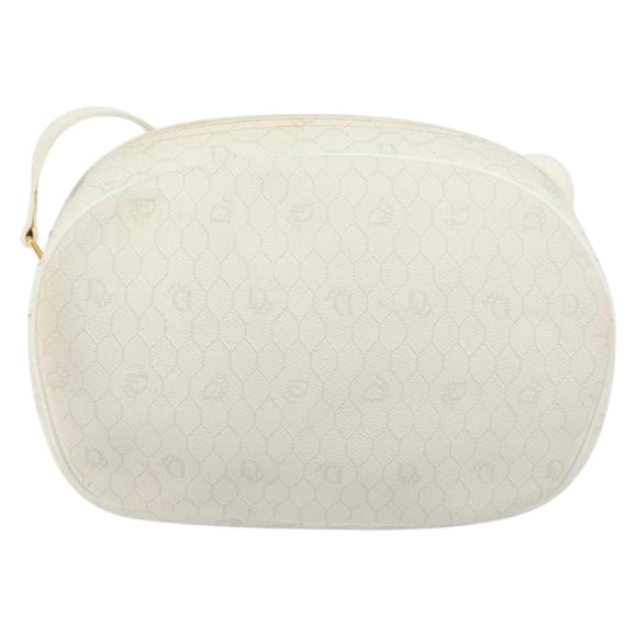 Christian Dior Honeycomb Canvas Shoulder Bag PVC White Gold Auth 142676