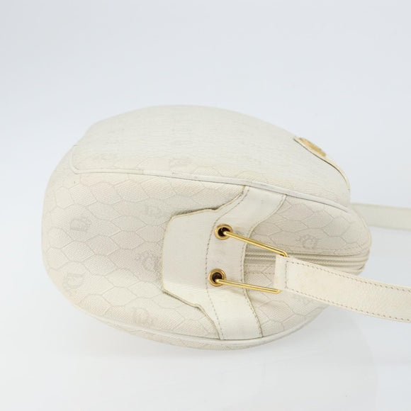 Christian Dior Honeycomb Canvas Shoulder Bag PVC White Gold Auth 142676