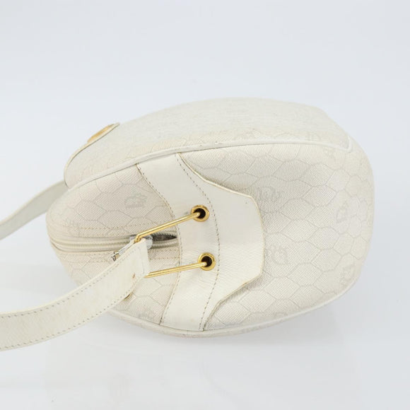 Christian Dior Honeycomb Canvas Shoulder Bag PVC White Gold Auth 142676