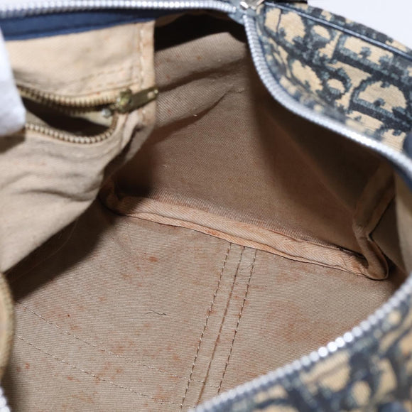 Christian Dior Trotter Canvas Boston Bag Navy Silver Auth 142677