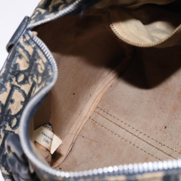 Christian Dior Trotter Canvas Boston Bag Navy Silver Auth 142677