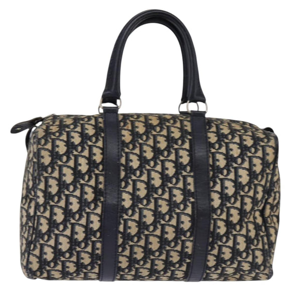 Christian Dior Trotter Canvas Boston Bag Navy Silver Auth 142677