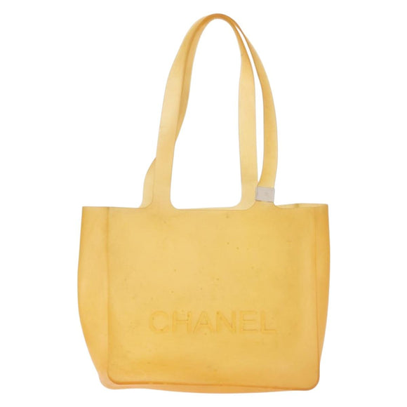 CHANEL Tote Bag rubber Yellow CC Auth 142680