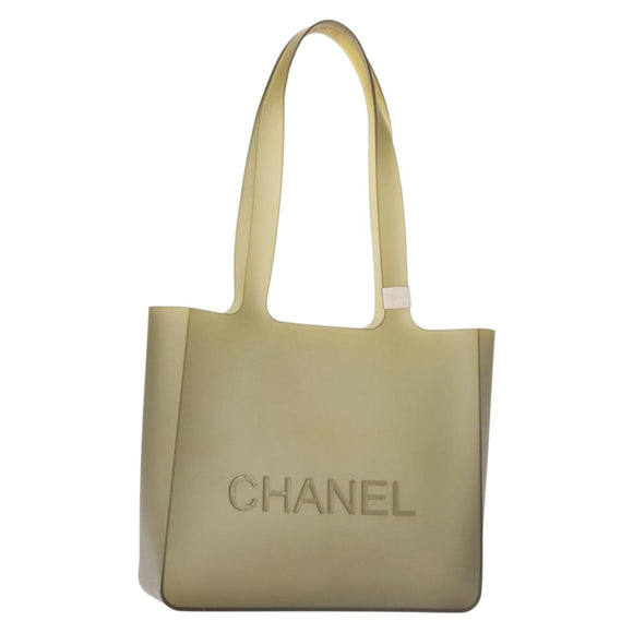CHANEL Tote Bag Rubber Gray CC Auth 142681