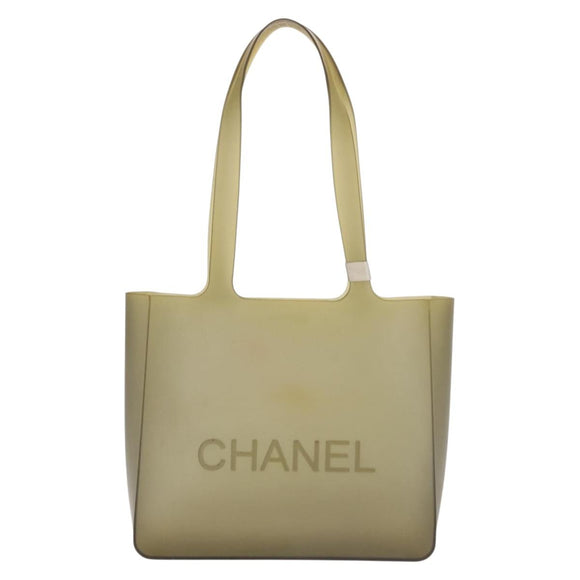 CHANEL Tote Bag Rubber Gray CC Auth 142681