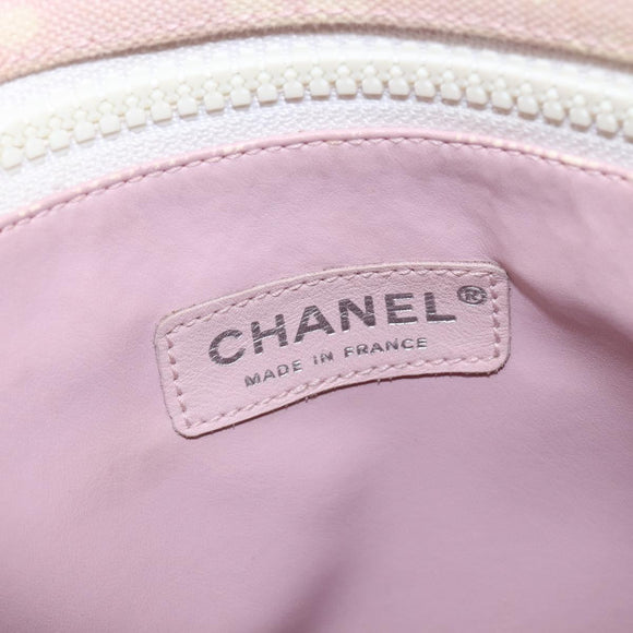CHANEL High Summer Tote Bag Canvas Pink Silver CC Auth 142684