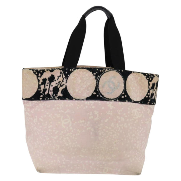 CHANEL High Summer Tote Bag Canvas Pink Silver CC Auth 142684
