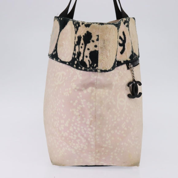CHANEL High Summer Tote Bag Canvas Pink Silver CC Auth 142684
