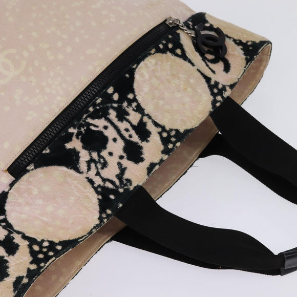 CHANEL High Summer Tote Bag Canvas Pink Silver CC Auth 142684