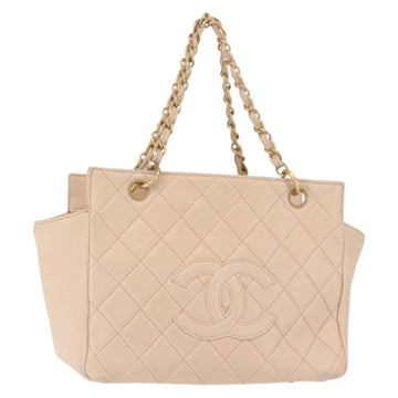 CHANEL Matelasse COCO Mark Chain Hand Bag Lamb Skin Beige CC Auth 142686