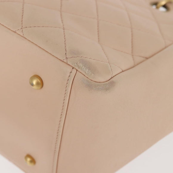 CHANEL Matelasse COCO Mark Chain Hand Bag Lamb Skin Beige CC Auth 142686