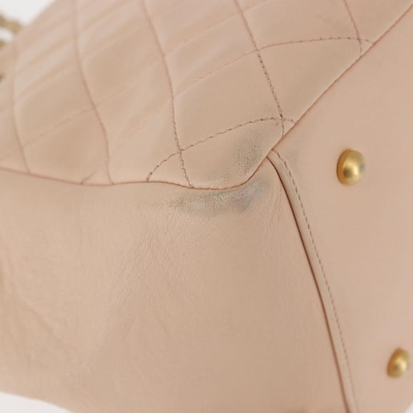 CHANEL Matelasse COCO Mark Chain Hand Bag Lamb Skin Beige CC Auth 142686