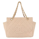 CHANEL Matelasse COCO Mark Chain Hand Bag Lamb Skin Beige CC Auth 142686-2