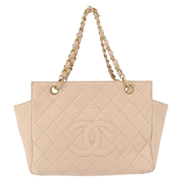 CHANEL Matelasse COCO Mark Chain Hand Bag Lamb Skin Beige CC Auth 142686 - 0