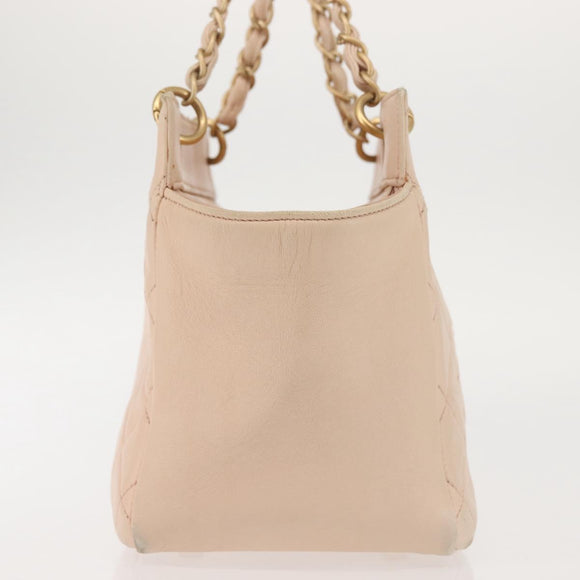CHANEL Matelasse COCO Mark Chain Hand Bag Lamb Skin Beige CC Auth 142686