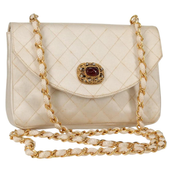 CHANEL Matelasse Chain Gribois Shoulder Bag Satin Gold CC Auth 142689V
