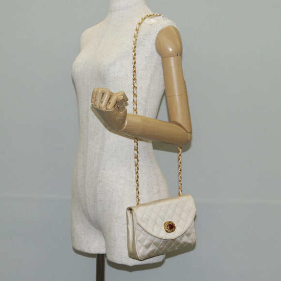 CHANEL Matelasse Chain Gribois Shoulder Bag Satin Gold CC Auth 142689V
