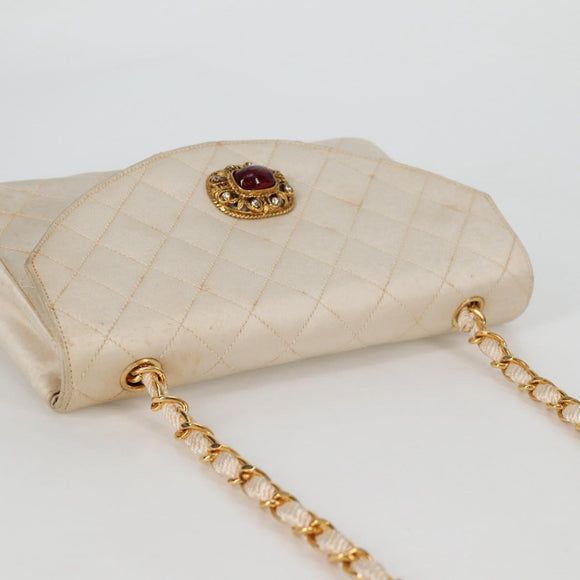 CHANEL Matelasse Chain Gribois Shoulder Bag Satin Gold CC Auth 142689V
