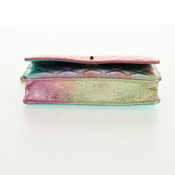 CHANEL Chain Matelasse 2.55 Shoulder Bag Leather Multicolor Gold CC Auth 142691M