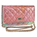 CHANEL Chain Matelasse 2.55 Shoulder Bag Leather Multicolor Gold CC Auth 142691SM-1