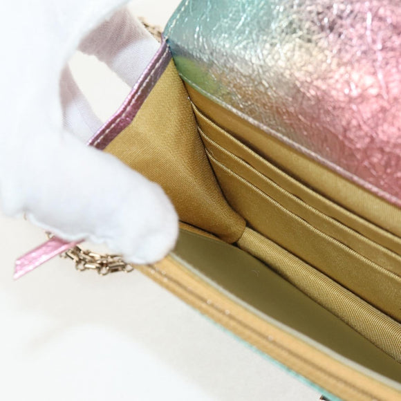 CHANEL Chain Matelasse 2.55 Shoulder Bag Leather Multicolor Gold CC Auth 142691SM