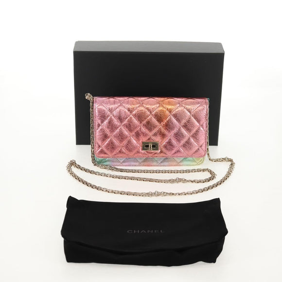 CHANEL Chain Matelasse 2.55 Shoulder Bag Leather Multicolor Gold CC Auth 142691SM