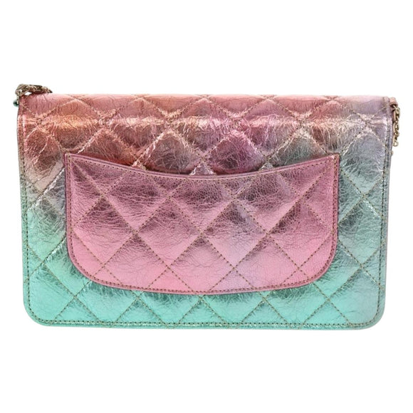 CHANEL Chain Matelasse 2.55 Shoulder Bag Leather Multicolor Gold CC Auth 142691SM