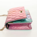 CHANEL Chain Matelasse 2.55 Shoulder Bag Leather Multicolor Gold CC Auth 142691SM-3