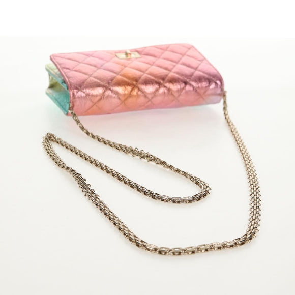 CHANEL Chain Matelasse 2.55 Shoulder Bag Leather Multicolor Gold CC Auth 142691SM