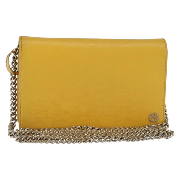 GUCCI Chain Shoulder Bag Leather Yellow 354697 Auth 142696