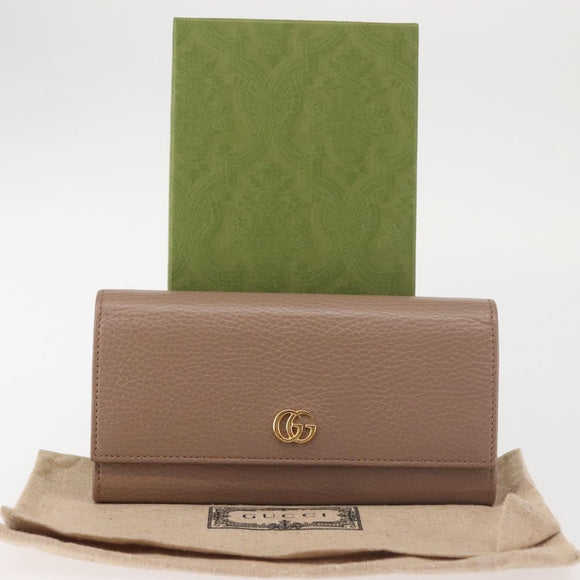 GUCCI GG Marmont Long Wallet Leather Light Brown 456116 Auth 142697