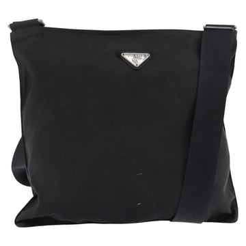 PRADA Shoulder Bag Nylon Black Silver Auth 142716